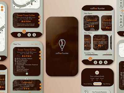 Coffee Hunter Mobile App Design android coffee app design icon design information architecture ios logo mobile app design mobile ux toolbar ui ux design ux writing