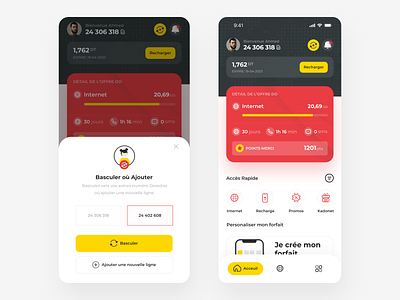 Ooredoo App - UI Exploration add number app branding cellular cool date design graphic design icon illustration ios logo minimalistic mobile app provider red ui vector verify number yellow