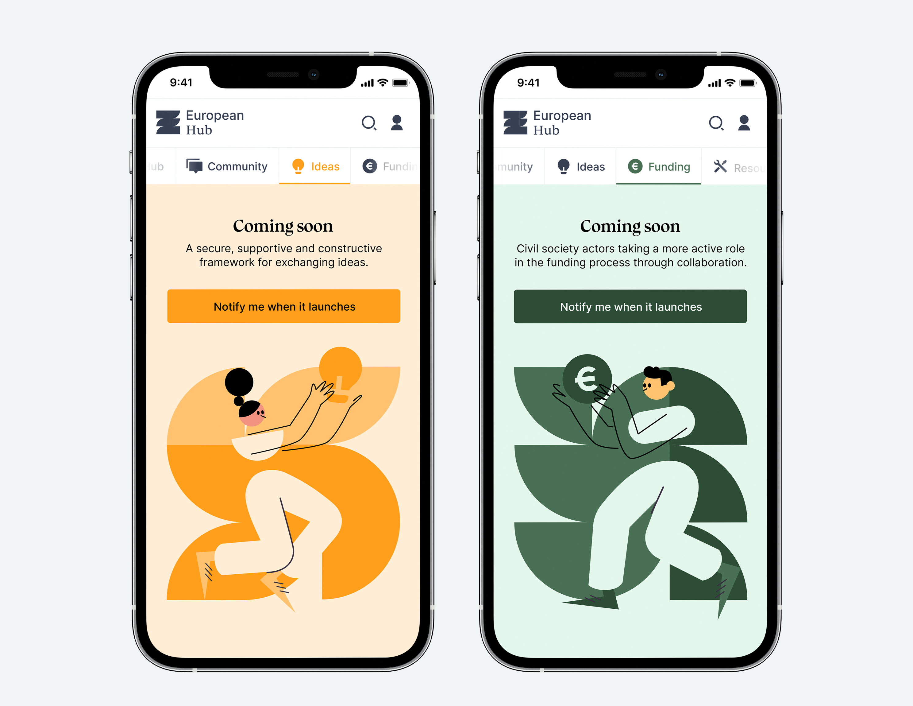 European Hub — Coming soon brand illustration mobile ui