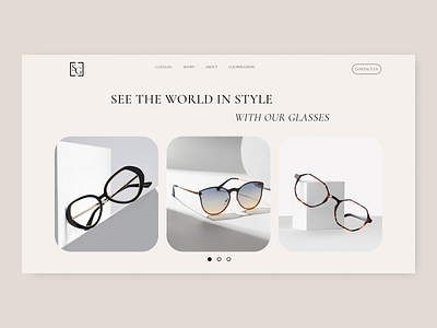 Design concept for a website selling sunglasses design first screen main page ui ux web design