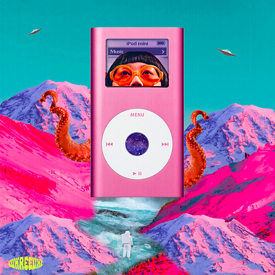 iPlayYouListen abstract adobe photoshop apple art direction collage cover design graphic design illustration ipod logo mountains music octopus pink ui