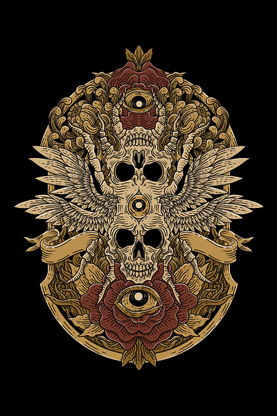 2 Skull bug art artsale artwork branding custom darakart design detailed art graphic design illustration skull tattoo design