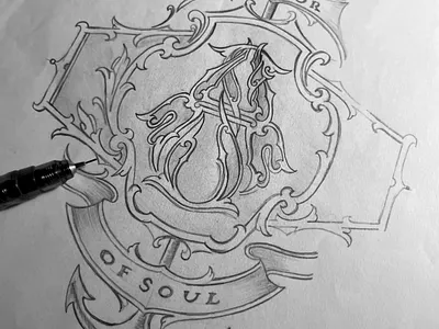 Anchor of Souls Sketch anchor anchorofsouls brand branding handdrawing handdrawn handmade identitiy lettering logo logotype monogram ornaments pencils sketch sketches type typography victorian vintage