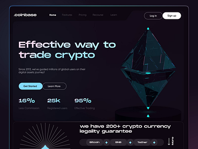 Cryptocurrency - Web Design 3d animation bitcoin block chain bnb crypto crypto trading crypto wallet ethereum exchange finance hero section landing page minimal design modern ui nft responsive tether ui design web ui