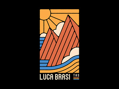 LUCA BRASI x CHRIS COSTA badge band merch bay clouds design fire firebay illustration line lucabrasi merch ocean rocks sea sun tas tasmania tassie vector waves