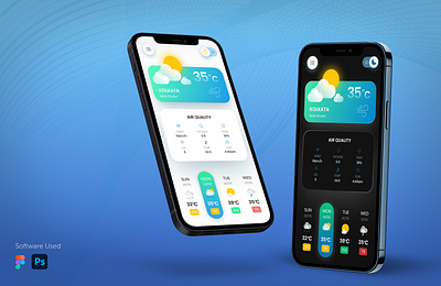 Weather App UI Design dark mode ui figma graphic design light mode ui photoshop product design ui design uiux user interface design ux design weather app ui