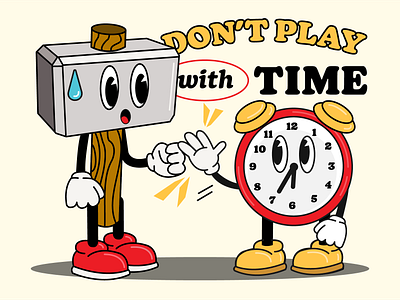 Hammy & Clockey - Don't Play with Time. cartoon clock design flat graphic design hammer illustration lose play time vector vintage win work