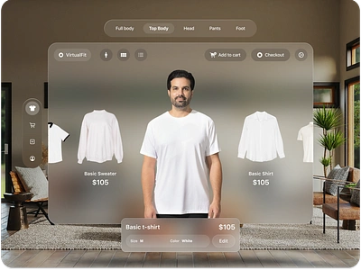 VirtualFit - Virtual Try On Spatial UI Concept apple vision pro blur fashion store glass morphism gradient online shop online store spatial ui ui design uiuxdesign virtual fit virtual try on website