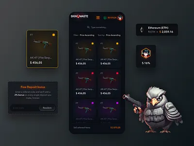 Case Opening: Casino App app blockchain bonus case casino crypto design gambling game illustration interface mobile nft open case opening skins slots ui casino web design web3