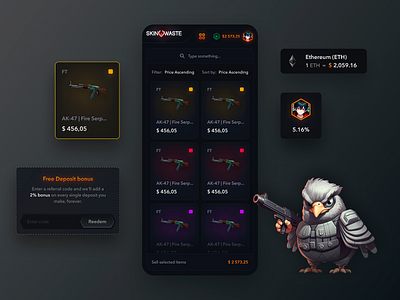 Case Opening: Casino App app blockchain bonus case casino crypto design gambling game illustration interface mobile nft open case opening skins slots ui casino web design web3