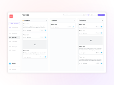 Light Mode Kanban Board dailyui design kanban light mode minimalist product design product management product tool roadmap startup ui ux