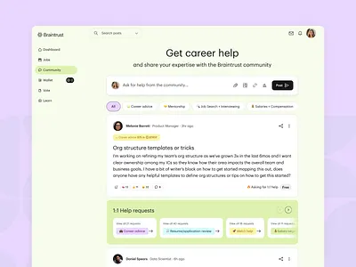 The Braintrust Professional Network 🧠 blockchain blockchain network career comments feed freelance internet jobs product design professional network reactions ui ux web3 web3 platoform