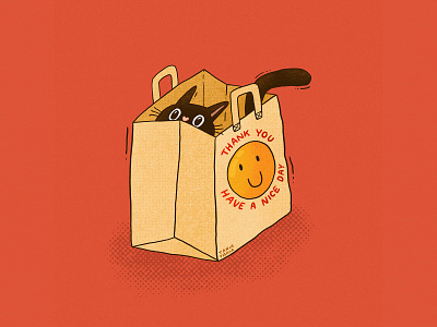 Thank you. Have a nice day apparel big eyes cat character craft cute groceries grocery illustrator paper bag pet playful print design smiley smiley face tail textured thank you