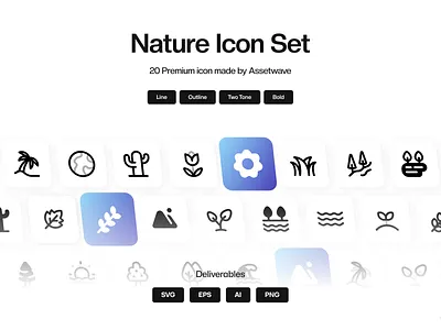 Nature Icon Set beach bold design icon icon design icon pack iconography icons iconset line mountain nature outline product product design product icon river tree two tone ui