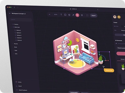 Cubbies - 3D AI Builder 3d 3dbuilder ai ai generate black dark mode dashboard generate modern pink platform red ui uidesign uiux uiuxdesign uxdesign website workspace