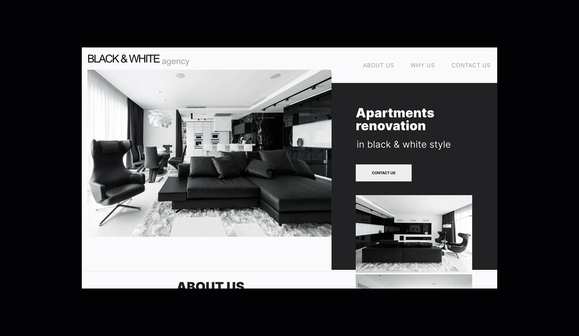 Black & White Apartmens renovation Site design landing site ui