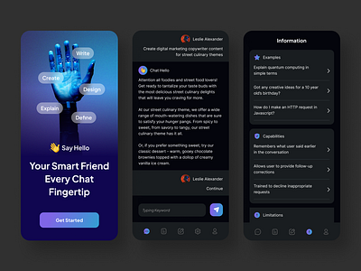 Say Hello - Smart Chat Assistant Dark Mode assistant mobile product design ui uiux
