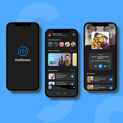 PodStream android app design mobiledesign podcast podcastapp ui webdesign