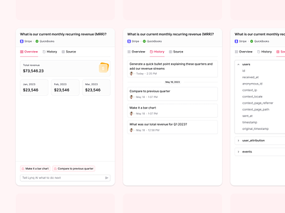 Chart slider ai ai recommendations ai suggestions chart ai chart ui chat gpt data source feed geckoboard grahy history open ai panel report salesforce slide panel slider source tabs timeline