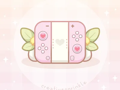 cute cozy pink switch controller beige bells controller cozy cute digital art game console gamer hearts ipad art kawaii leaves pastel pink vector