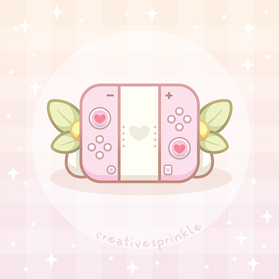 cute cozy pink switch controller beige bells controller cozy cute digital art game console gamer hearts ipad art kawaii leaves pastel pink vector