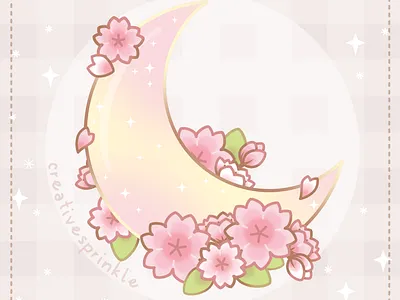 Magical Sakura Cherry Blossoms Floral Moon crescent gradients moon pastel stars
