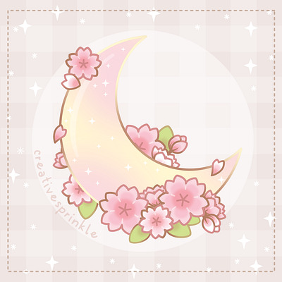 Magical Sakura Cherry Blossoms Floral Moon crescent gradients moon pastel stars