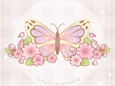 Magical Sakura Cherry Blossoms Floral Moon butterfly gradients insects wings