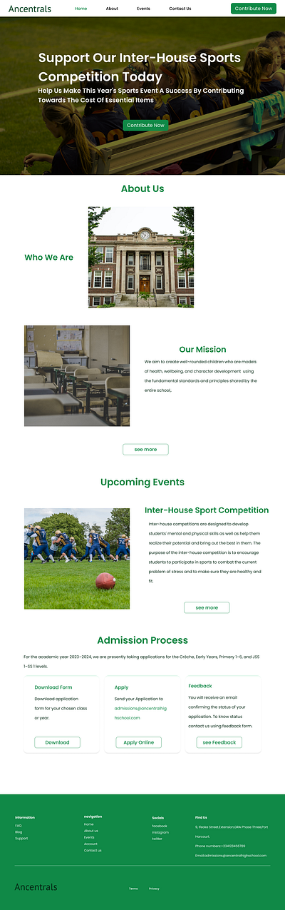 Landing Page for a school website about animation branding competition contact us design events graphic design interhouse sport landing page logo school sports ui web design webapp website
