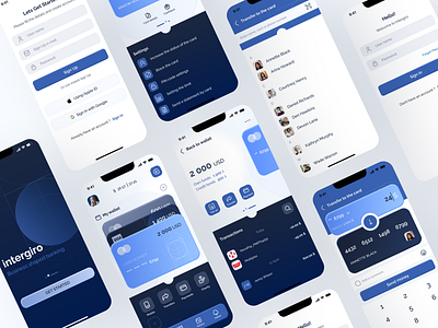 Intergiro - bank mobile app app app design bank app banking blue branding card design graphic design home log in mobile app money money transfer prototype tab ui ui design ux webdesign