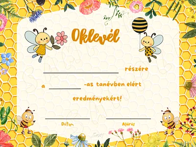 Méhecske oklevél-óvoda (Kindergarten certificate- BEE) bee canva certificate design font handwritten font hungarian kindergarten magyar oklevél personalised