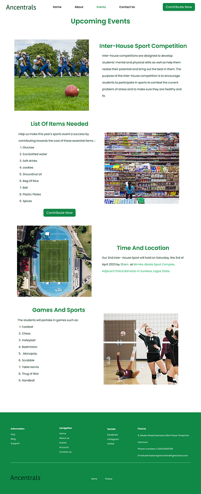 Events page for a school website design ecommerce events graphic design interhouse sports school sports ui ux webapp webdesign website