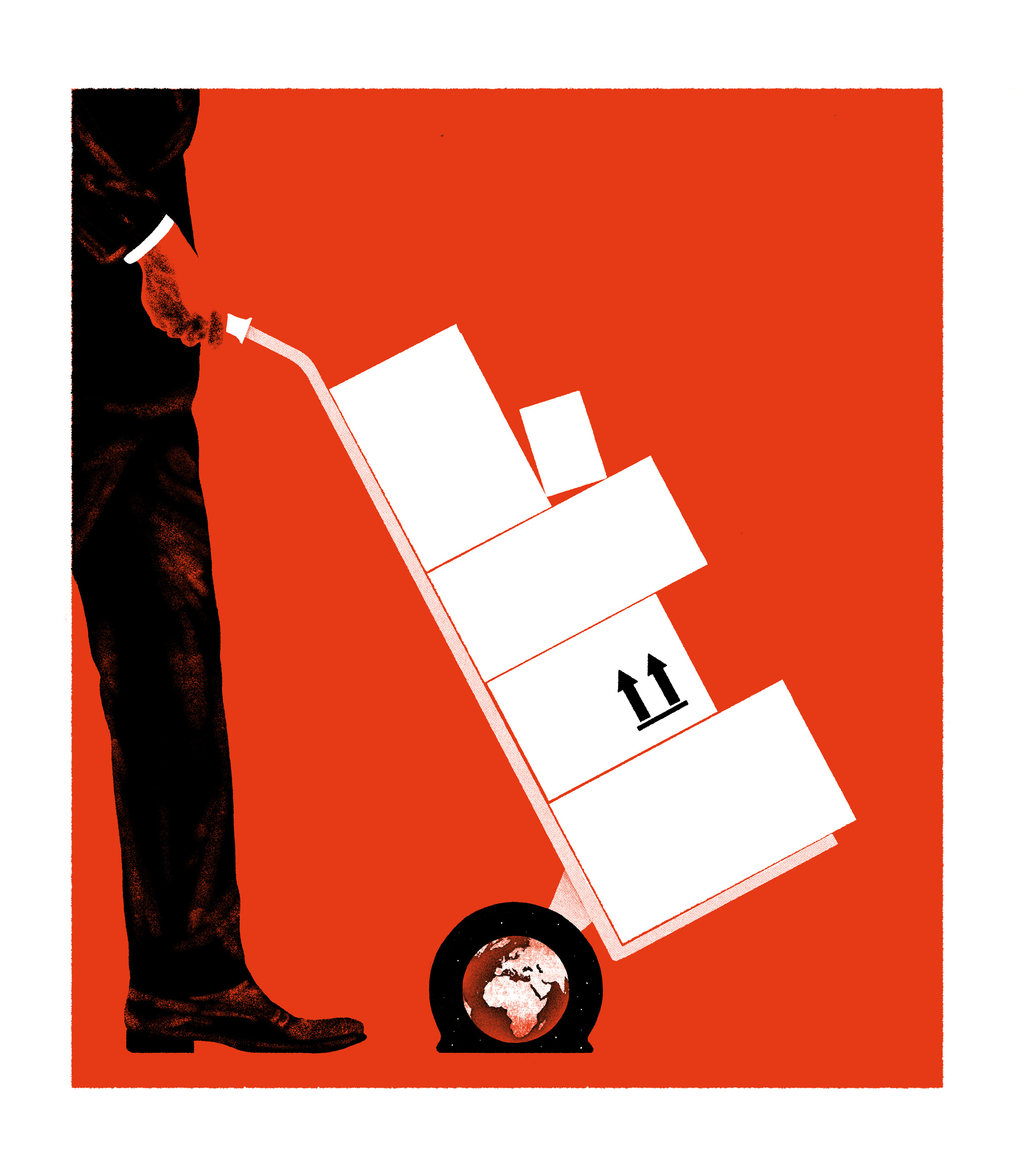 This side up boxes business buy change climate earth economy edges editorial globe graphic illustration man market minimal rough suit textures world