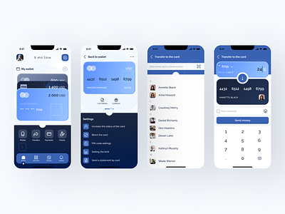 Intergiro - bank mobile app app screen bank app banking blue branding card page contact design graphic design home page mobile app tab menu transfer money ui ux webdesign website