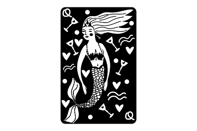 Queen of the cups art black and white card concept cover design esoteric illustration magic mermaid mystery poster print queen of the cups tarot