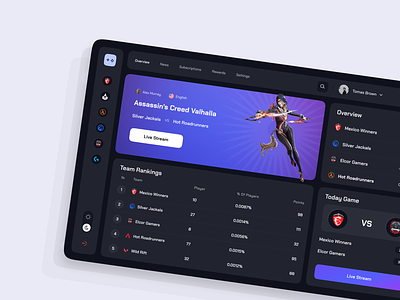 Gaming Dashboard concept 3d app dark dashboard design flat game home layo mode schedule studio team ui ux website