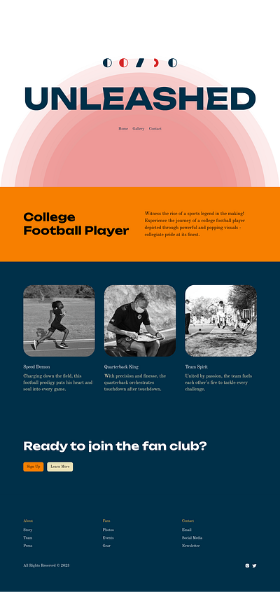 Football Player Landing Page animation cards cleandesign cleanlayout design fitness football landing page logo ui website