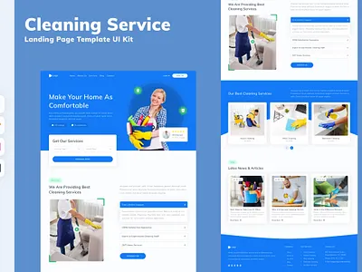 Cleaning Service Landing Page Template UI Kit clean cleaner cleaning design handyman household landing page repair service ui ui design ui kit ux web