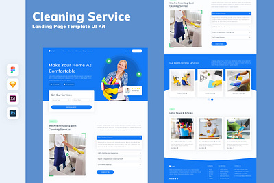Cleaning Service Landing Page Template UI Kit clean cleaner cleaning design handyman household landing page repair service ui ui design ui kit ux web