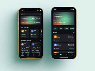 Cryptocurrency Wallet App app banking branding crypto cryptocurrency dark mode design fintech gradient graphic design ios ios guidelines layout mobile app mockups money transactions ui ux web design