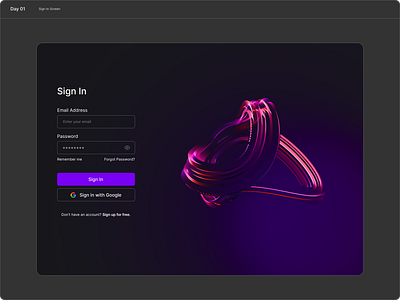 Day 01 - Desktop Sign-In Screen | 100 Days UI Challenge graphic design login page ui ux