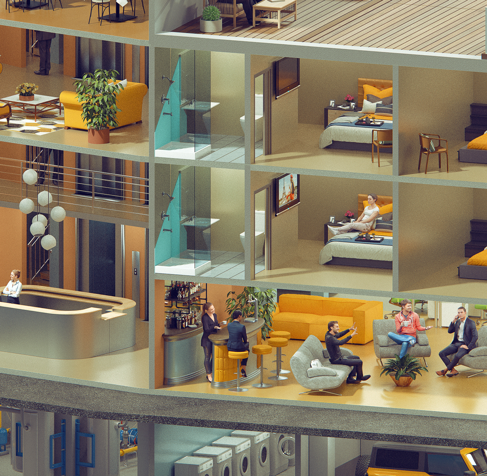 Hotel 3d bar blender3d design hotel illustration isometric kadasarva photoshop restaurant teaser