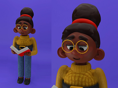 3D girl bookworm character 3d 3d illustration 3d object character design illustration