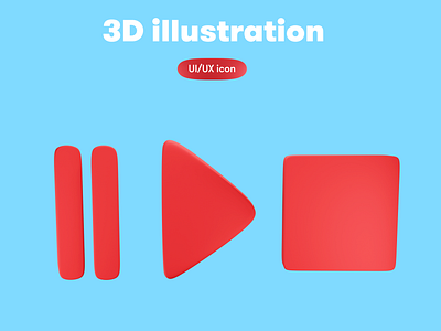 UI/UX 3D icon - play, pause, stop 3d 3d icon 3d illustration 3d object ui ux