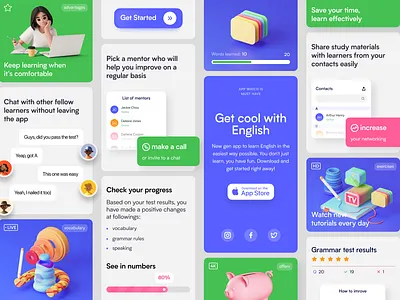 Learn Foreign Languages 3d app card chats concept design english interface ios languages learn mobile ui ui elements ux web sites