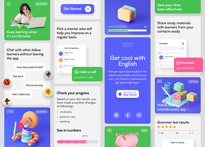 Learn Foreign Languages 3d app card chats concept design english interface ios languages learn mobile ui ui elements ux web sites