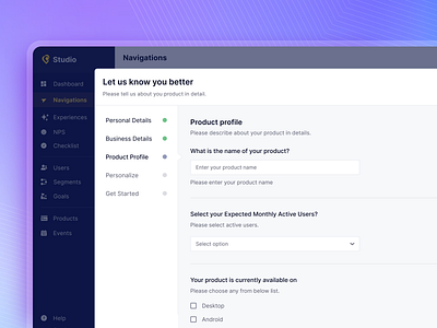 Onboarding, Personalise, Popup for SaaS ai alert capture clean data form input instant modal onboarding personalise popover popup register saas signup status steps ui wizard