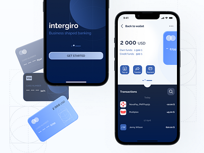 Intergiro - bank mobile app app bank branding card design gat started page home page mobile app online banking screen ui ux webdesign website