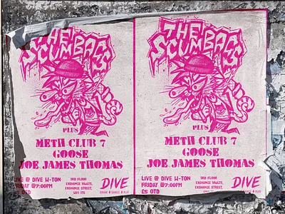 The Scumbags Punk Band Flyer cat design dive flyer grunge hand drawn illustration punk rock rock music