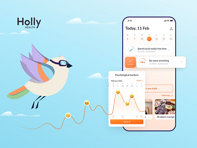 Holly Health App — Case Study app fitness fitness app habits health health app healthcare illustration interface logo medical medical health mental health mobile app mobile screens nutrition sport therapy user experience ux